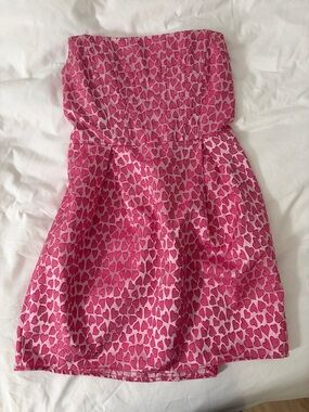 Storia Pink Heart-Print Strapless Casual Dress